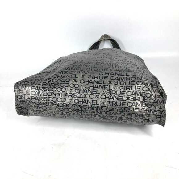 CHANEL logo Unlimited Drawstring Tote bag Shoulder Bag Nylon Silver/Black - Picture 8 of 16